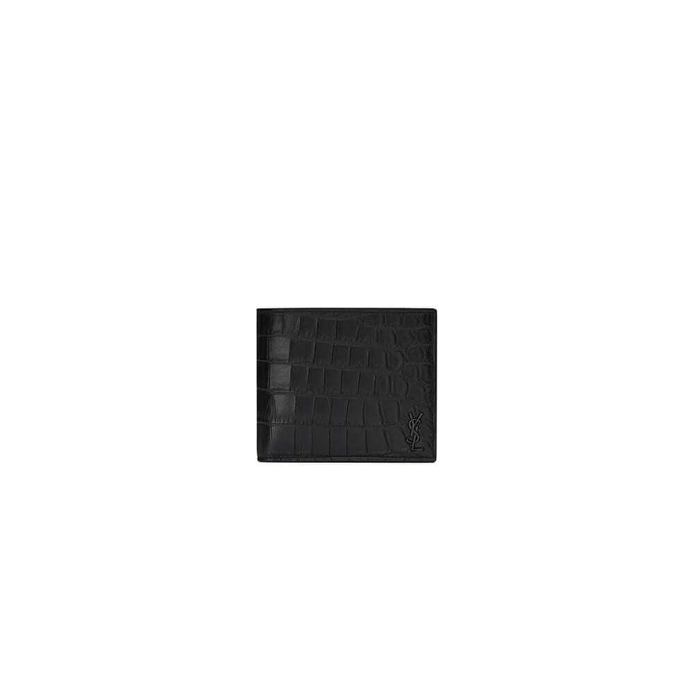 YSL tiny cassandre wallet in crocodile embossed matte leather