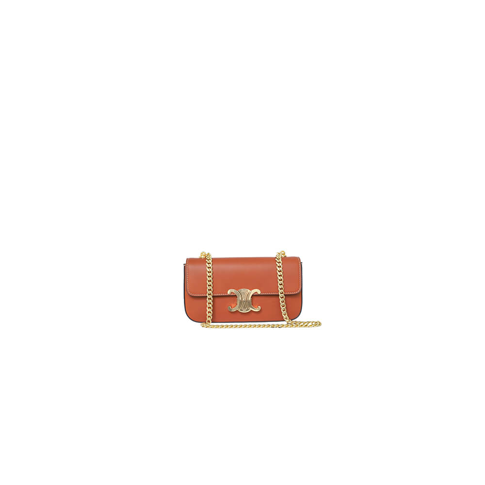 Brown CELINE CLAUDE shiny cowhide leather chain shoulder bag